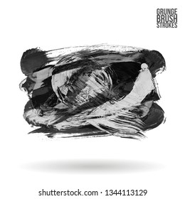 Grey brush stroke and texture. Grunge vector abstract hand - painted element. Underline and border design.