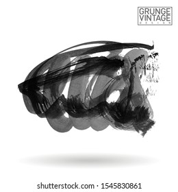 Grey brush stroke and texture. Grunge vector abstract hand - painted element. Underline and border design.