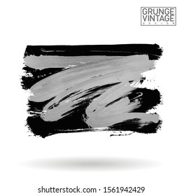 Grey brush stroke and texture. Grunge vector abstract hand - painted element. Underline and border design.