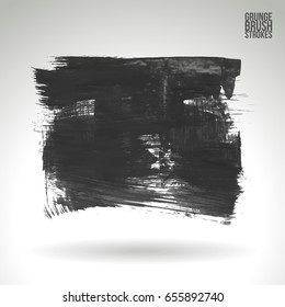 Grey brush stroke and texture. Grunge vector abstract hand - painted element. Underline and border design.