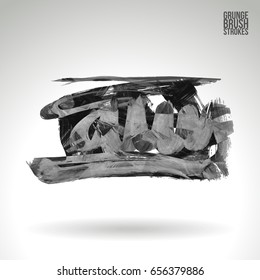 Grey brush stroke and texture. Grunge vector abstract hand - painted element. Underline and border design.
