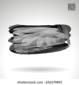 Grey brush stroke and texture. Grunge vector abstract hand - painted element. Underline and border design.