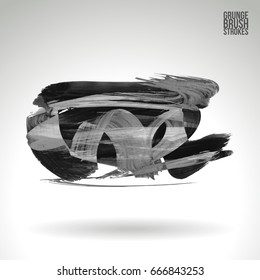 Grey brush stroke and texture. Grunge vector abstract hand - painted element. Underline and border design.