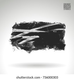 Grey brush stroke and texture. Grunge vector abstract hand - painted element. Underline and border design.