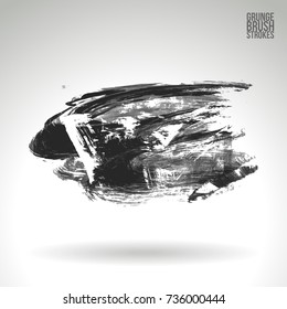 Grey brush stroke and texture. Grunge vector abstract hand - painted element. Underline and border design.