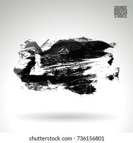 Grey brush stroke and texture. Grunge vector abstract hand - painted element. Underline and border design.