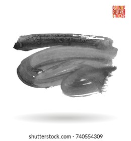 Grey brush stroke and texture. Grunge vector abstract hand - painted element. Underline and border design.