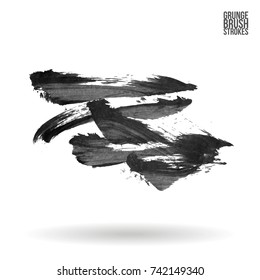 Grey brush stroke and texture. Grunge vector abstract hand - painted element. Underline and border design.