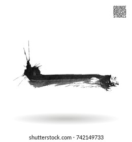 Grey brush stroke and texture. Grunge vector abstract hand - painted element. Underline and border design.