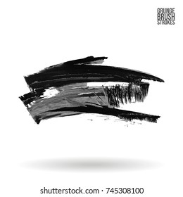 Grey brush stroke and texture. Grunge vector abstract hand - painted element. Underline and border design.