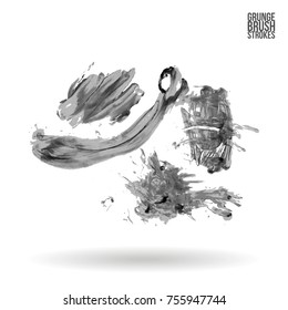 Grey brush stroke and texture. Grunge vector abstract hand - painted element. Underline and border design.
