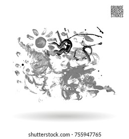 Grey brush stroke and texture. Grunge vector abstract hand - painted element. Underline and border design.