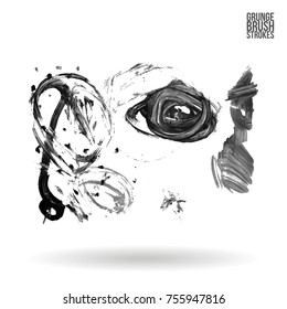 Grey brush stroke and texture. Grunge vector abstract hand - painted element. Underline and border design.