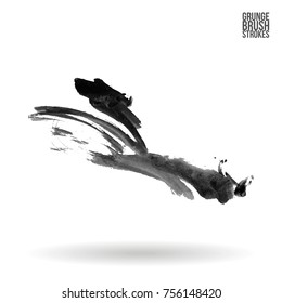 Grey brush stroke and texture. Grunge vector abstract hand - painted element. Underline and border design.