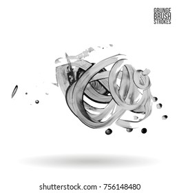 Grey brush stroke and texture. Grunge vector abstract hand - painted element. Underline and border design.