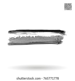 Grey brush stroke and texture. Grunge vector abstract hand - painted element. Underline and border design.