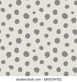 Grey brush strokes. Hand drawn polka dot print.  Vector seamless pattern. Abstract background.