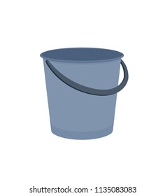 Grey bucket bait mixing container fishing gear. Empty appliance for water or fish storage during fishing, transportation reservoir for fishery isolated