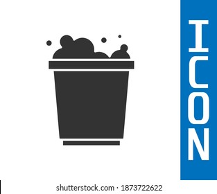 Grey Bucket with foam and bubbles icon isolated on white background. Cleaning service concept.  Vector