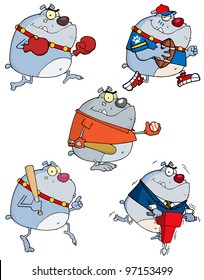 Grey Bulldog Cartoon Characters. Vector Collection.Jpeg version also available in gallery.