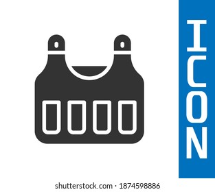 Grey Bulletproof vest for protection from bullets icon isolated on white background. Body armor sign. Military clothing.  Vector