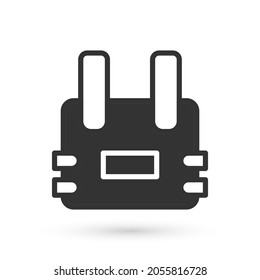 Chaleco a prueba de balas gris para protección contra el icono de balas aislado en fondo blanco. Signo de la armadura corporal. Ropa militar.  Vector