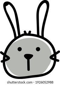 Grey bunny head, illustration, vector on white background.
