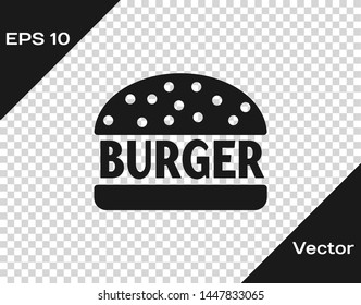 Grey Burger icon isolated on transparent background. Hamburger icon. Cheeseburger sandwich sign. Vector Illustration