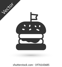 Grey Burger icon isolated on white background. Hamburger icon. Cheeseburger sandwich sign. Fast food menu.  Vector