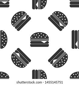 Grey Burger icon isolated seamless pattern on white background. Hamburger icon. Cheeseburger sandwich sign. Vector Illustration