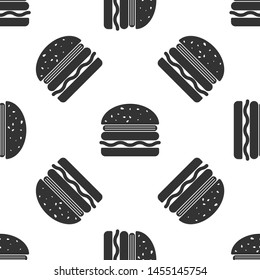 Grey Burger icon isolated seamless pattern on white background. Hamburger icon. Cheeseburger sandwich sign. Vector Illustration