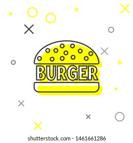 Grey Burger line icon isolated on white background. Hamburger icon. Cheeseburger sandwich sign. Vector Illustration