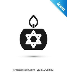 Grey Burning candle in candlestick with star of david icon isolated on white background. Cylindrical candle stick with burning flame.  Vector