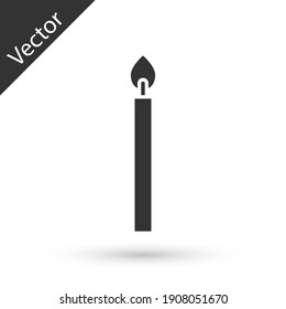 Grey Burning Candle Icon Isolated On White Background. Cylindrical Candle Stick With Burning Flame. Vector.