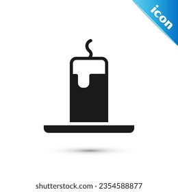 Grey Burning candle icon isolated on white background. Cylindrical candle stick with burning flame.  Vector