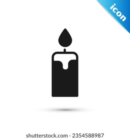 Grey Burning candle icon isolated on white background. Cylindrical candle stick with burning flame.  Vector