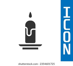 Grey Burning candle icon isolated on white background. Cylindrical candle stick with burning flame.  Vector Illustration