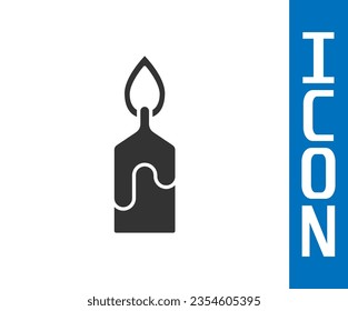 Grey Burning candle icon isolated on white background. Cylindrical candle stick with burning flame.  Vector Illustration