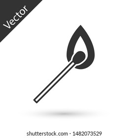 Grey Burning match with fire icon isolated on white background. Match with fire. Matches sign.  Vector Illustration