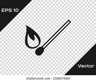Grey Burning match with fire icon isolated on transparent background. Match with fire. Matches sign.  Vector Illustration