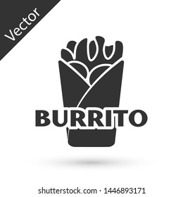Grey Burrito icon isolated on white background. Traditional mexican fast food. Vector Illustration