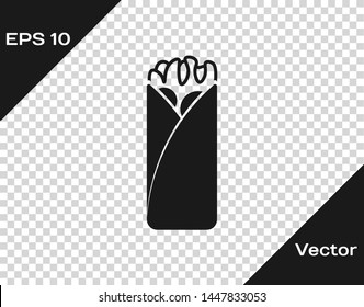Grey Burrito icon isolated on transparent background. Traditional mexican fast food. Vector Illustration