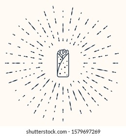 Grey Burrito icon isolated on beige background. Traditional mexican fast food. Abstract circle random dots. Vector Illustration
