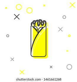 Grey Burrito line icon isolated on white background. Traditional mexican fast food. Vector Illustration