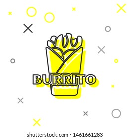 Grey Burrito line icon isolated on white background. Traditional mexican fast food. Vector Illustration