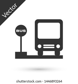 Grey Bus stop icon isolated on white background. Transportation concept. Bus tour transport sign. Tourism or public vehicle symbol.  Vector Illustration