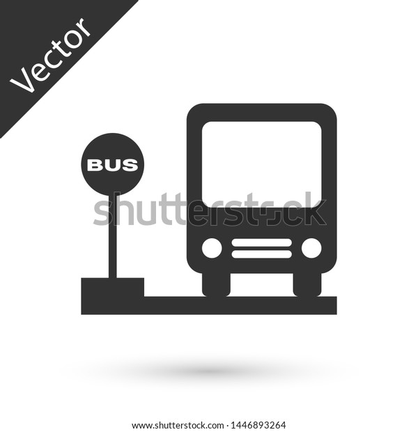 Grey Bus stop icon isolated on white\
background. Transportation concept. Bus tour transport sign.\
Tourism or public vehicle symbol.  Vector\
Illustration