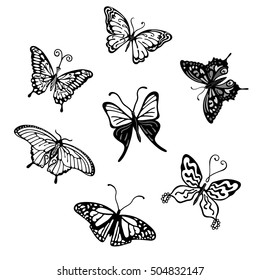 Grey butterfly logo set, vector illustration isolated on background