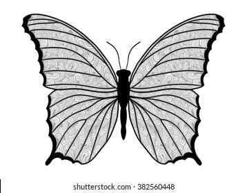 Grey butterfly zentangle style. Vector illustration.