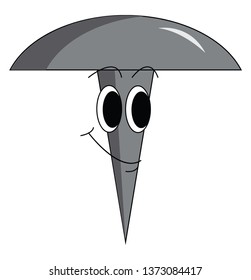 Grauknopf aufrecht gehalten mit einem Smiley-Gesicht und großen Augen, Vektorgrafik oder Illustration 
